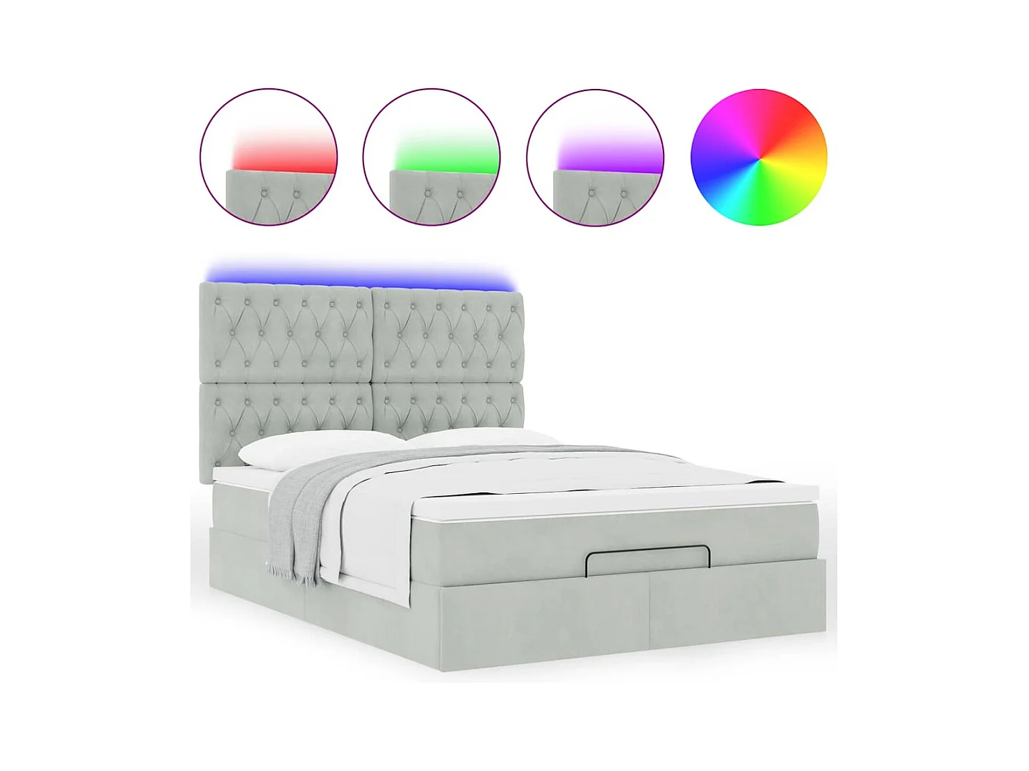 Cadre de lit ottoman et matelas gris clair 140x190 velours