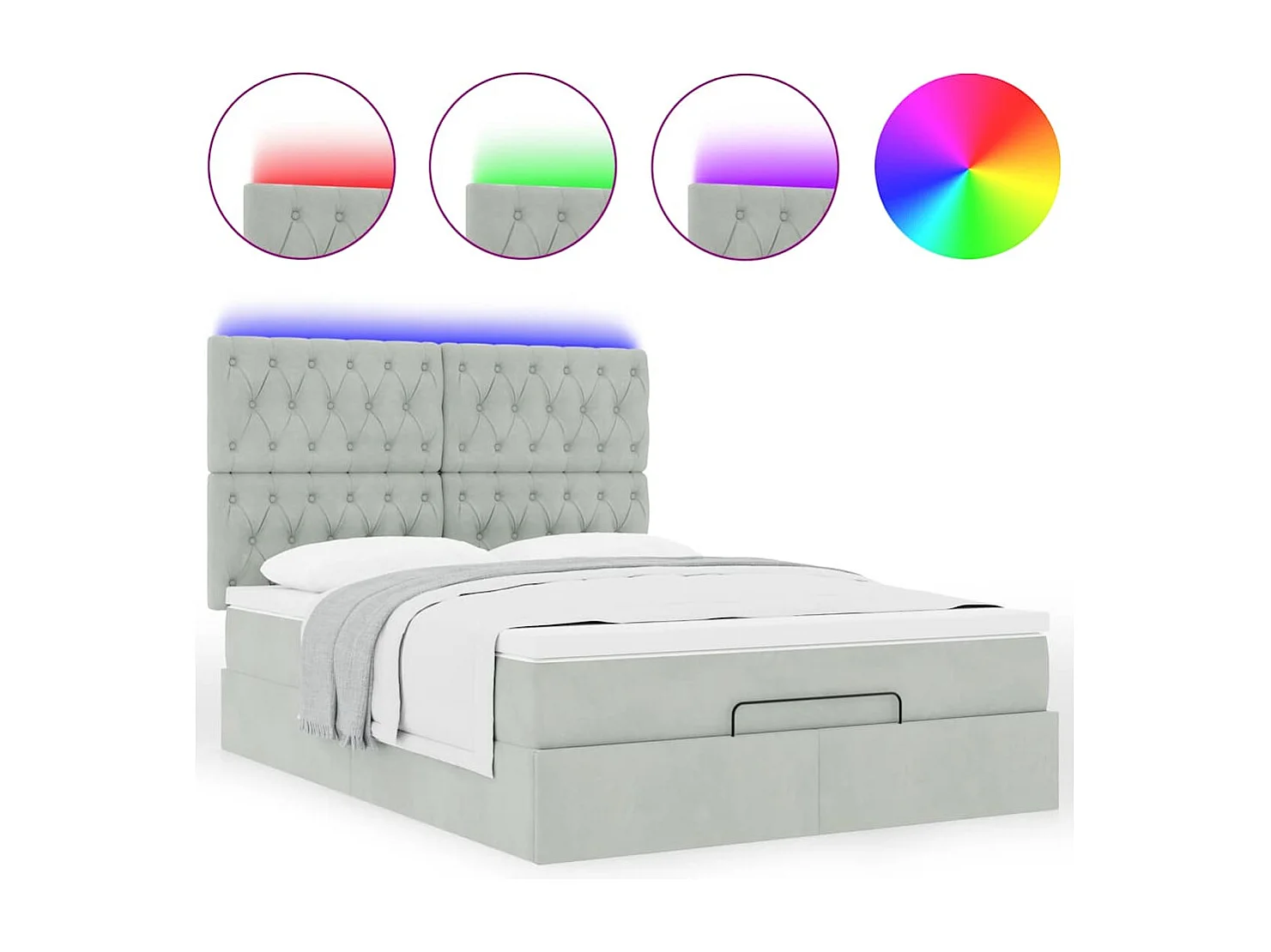 Cadre de lit ottoman et matelas gris clair 140x190 velours