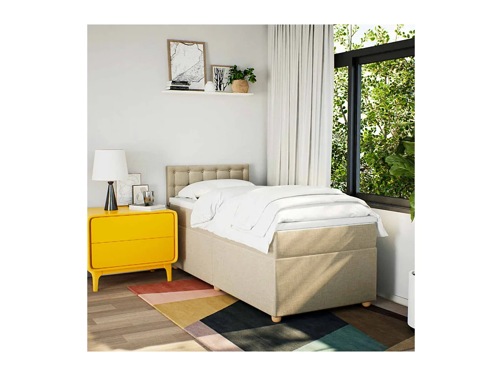 Sommier à lattes de lit avec matelas Crème 90x200 cm Tissu