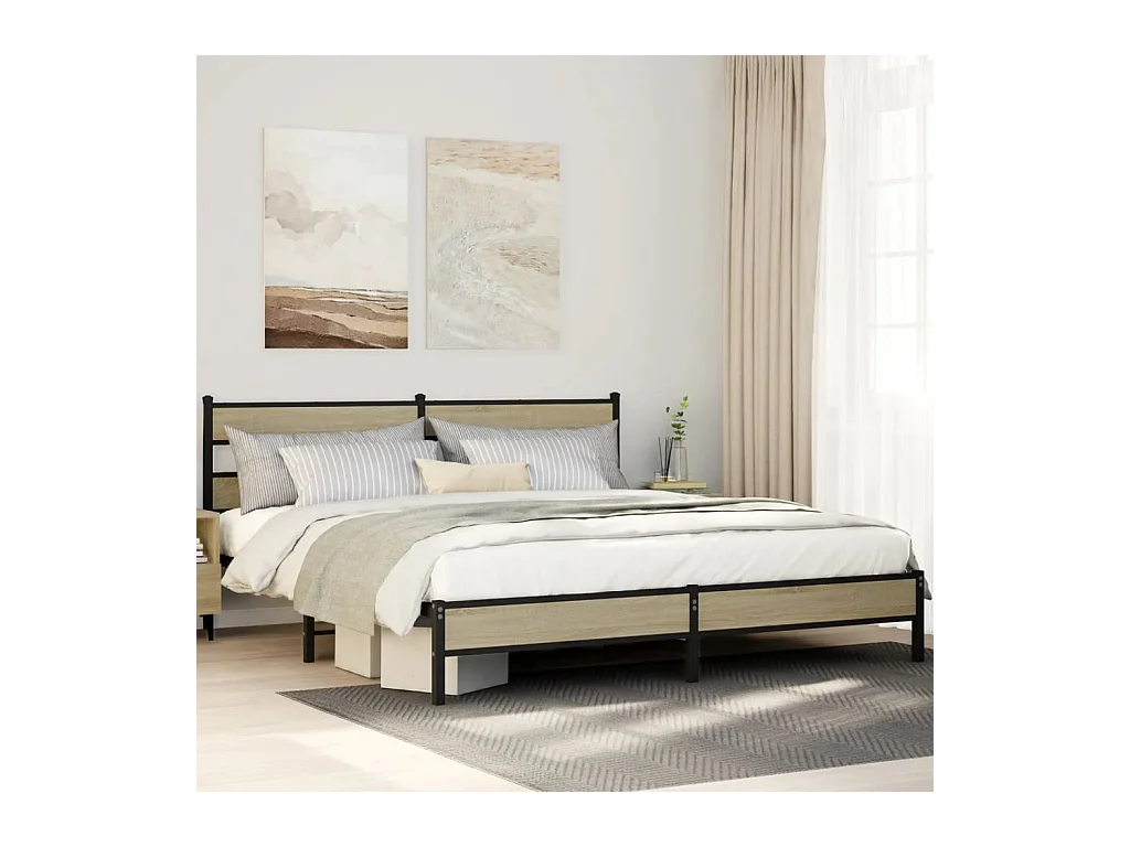 Cadre de lit en métal sans matelas chêne sonoma 180x200 cm