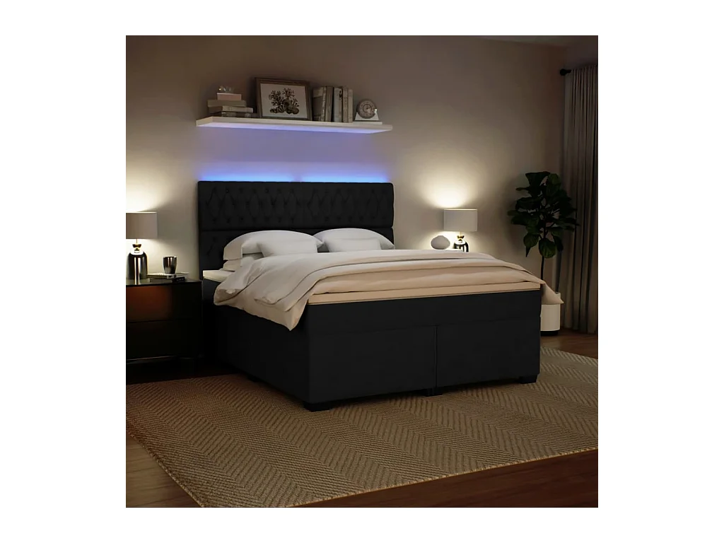 Sommier à lattes de lit avec matelas Noir 180x200 cm Velours