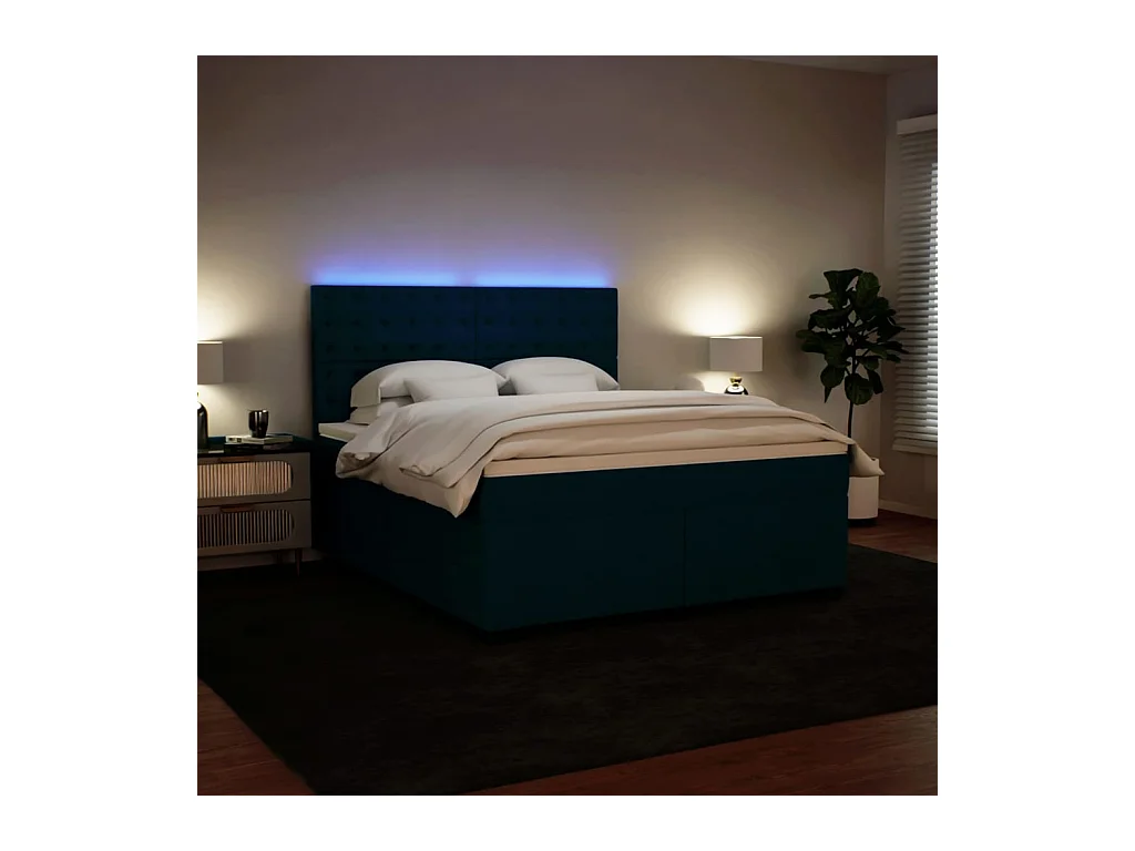 Sommier à lattes de lit et matelas bleu 180x200 cm velours