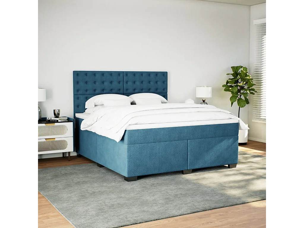 Giroletto a Molle con Materasso Blu 180x200 cm in Velluto