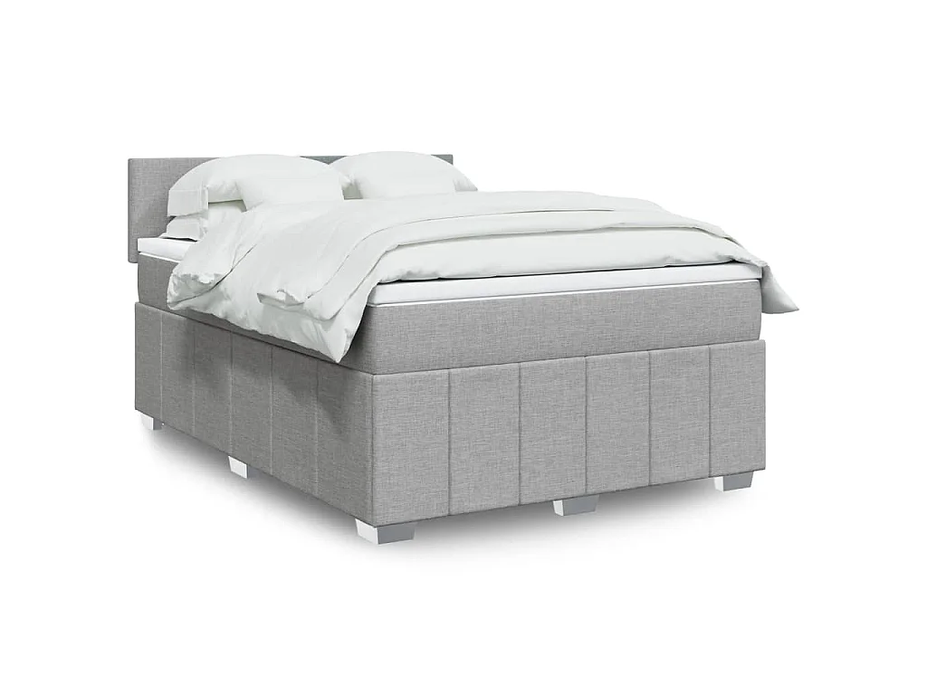 Cama box spring con colchón tela gris claro 160x200 cm