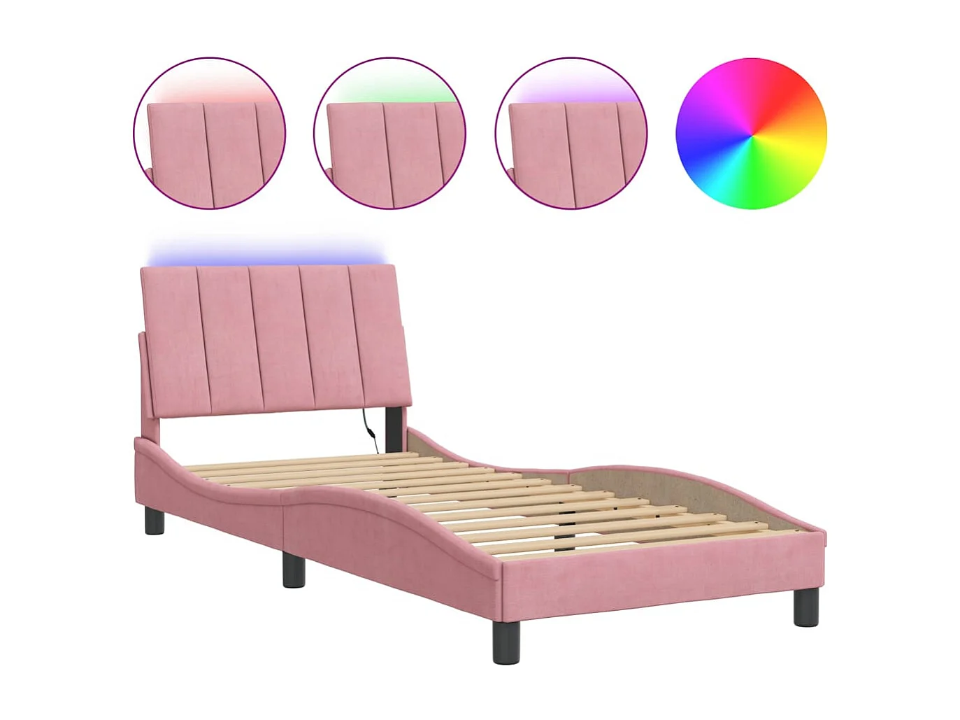 Bedframe met LED zonder matras "Hanko"  fluweel roze 90x190 cm