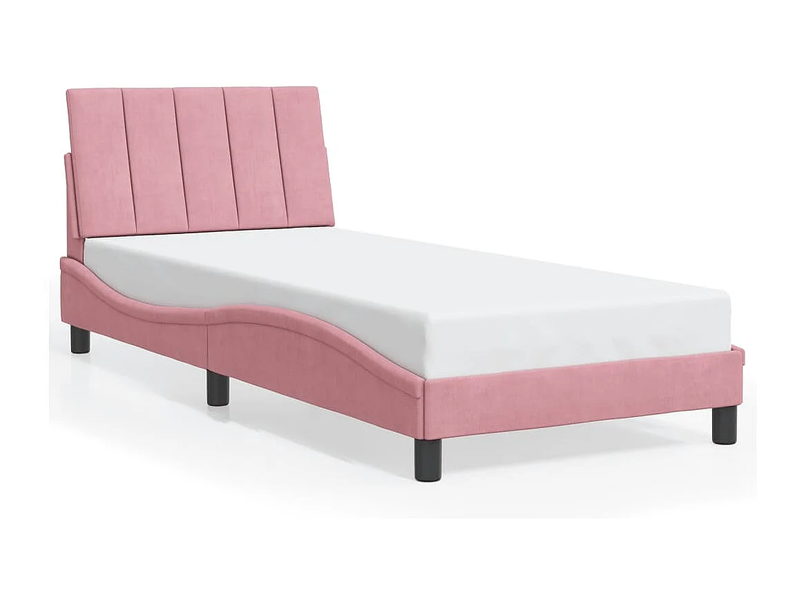 Bedframe met LED zonder matras "Hanko"  fluweel roze 90x190 cm