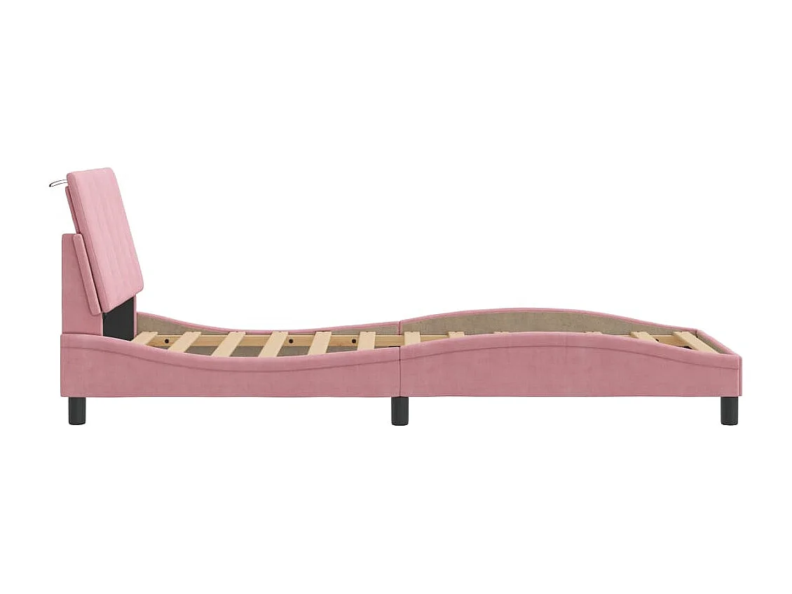 Bedframe met LED zonder matras "Hanko"  fluweel roze 90x190 cm