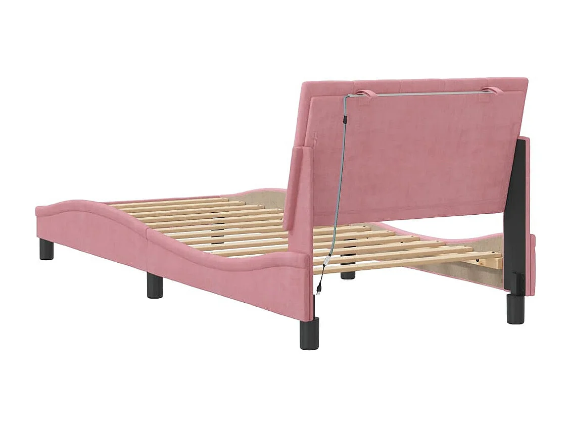 Bedframe met LED zonder matras "Hanko"  fluweel roze 90x190 cm