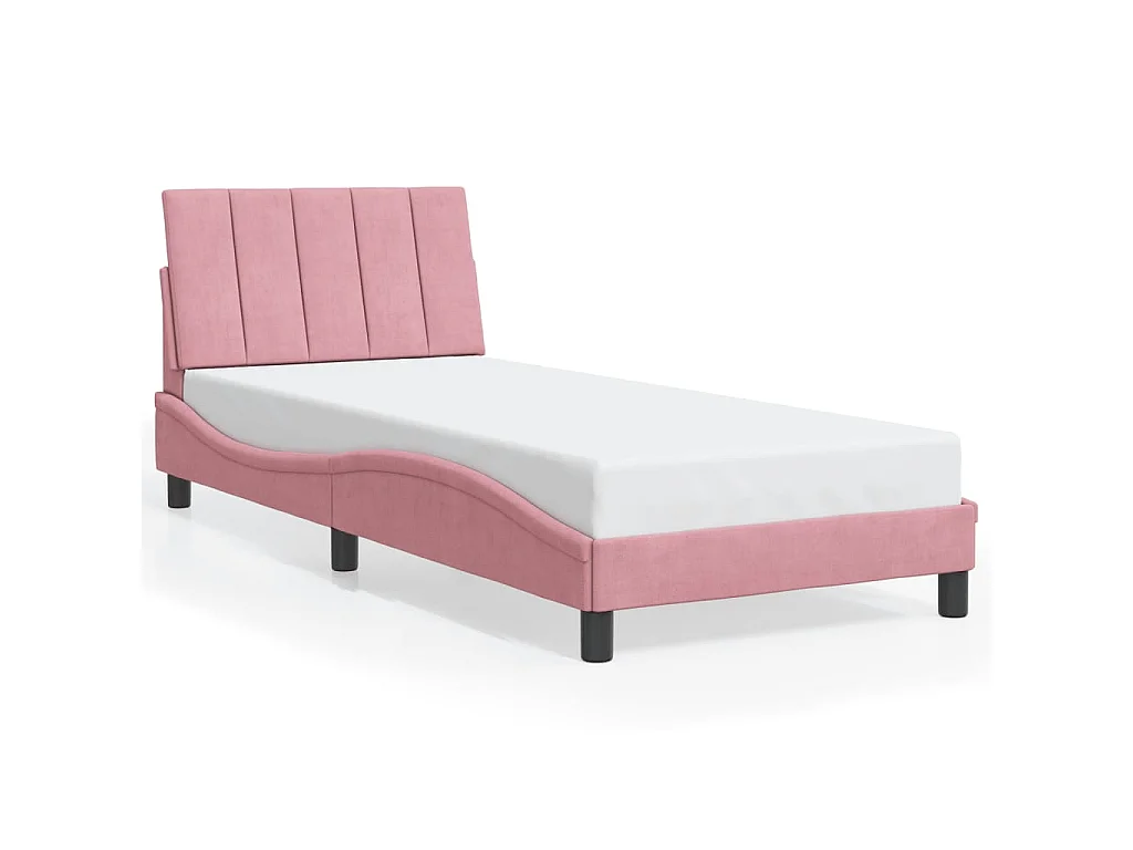 Bedframe met LED zonder matras "Hanko" fluweel roze 90x190 cm