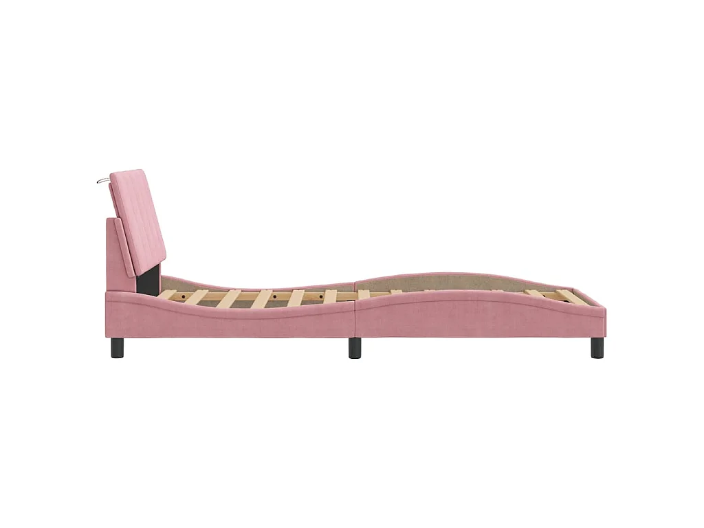 Bedframe met LED zonder matras "Hanko" fluweel roze 90x190 cm
