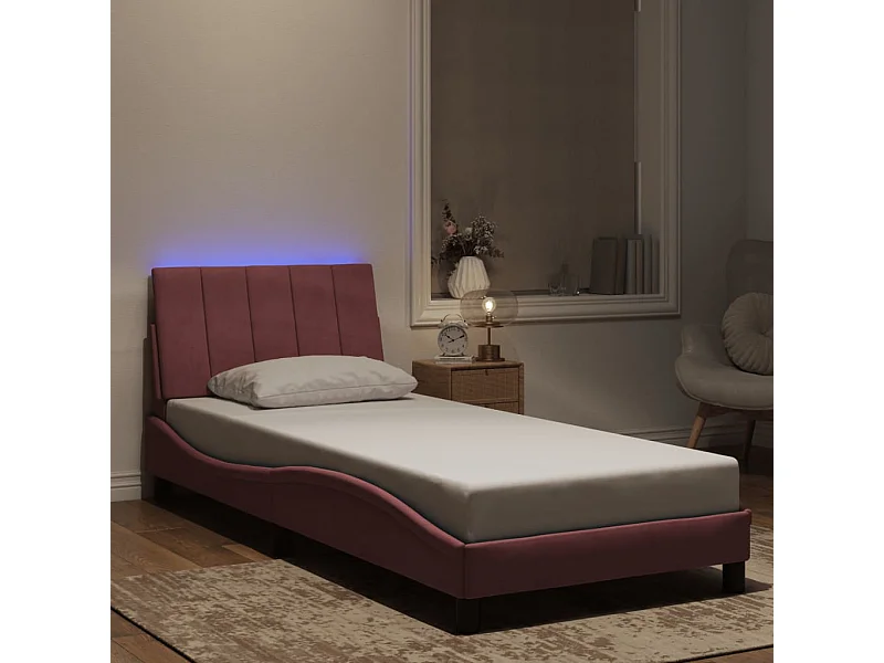 Bettgestell mit LED ohne Matratze "Hanko" Rosa 90x190 cm Samt