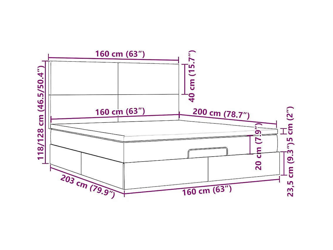 Ottoman-Bett mit Matratze Dunkelgrau 160x200 cm Stoff
