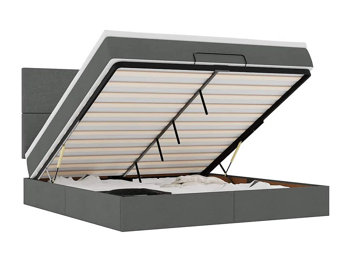 Estrutura de cama otomana com colchão tecido cinzento escuro