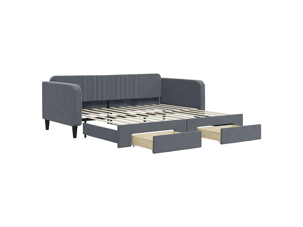 Tagesbett Ausziehbar mit Schubladen Dunkelgrau 100x200 cm Samt