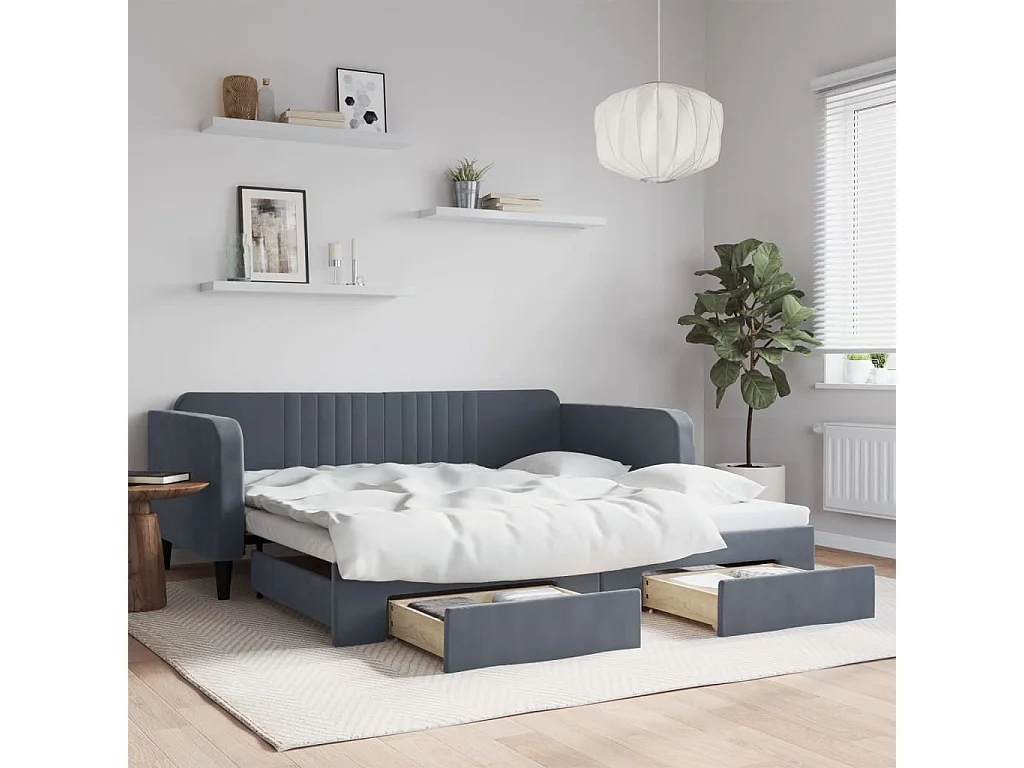 Tagesbett Ausziehbar mit Schubladen Dunkelgrau 100x200 cm Samt