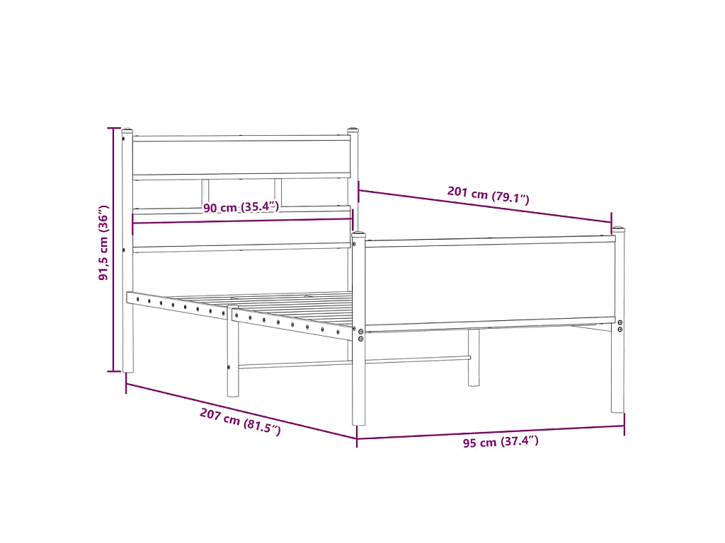 Bettgestell ohne Matratze Räuchereiche 90x200 cm Holzwerkstoff