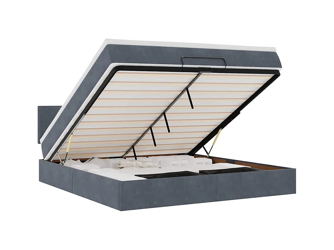 Cadre de lit ottoman avec matelas gris foncé 160x200 cm velours