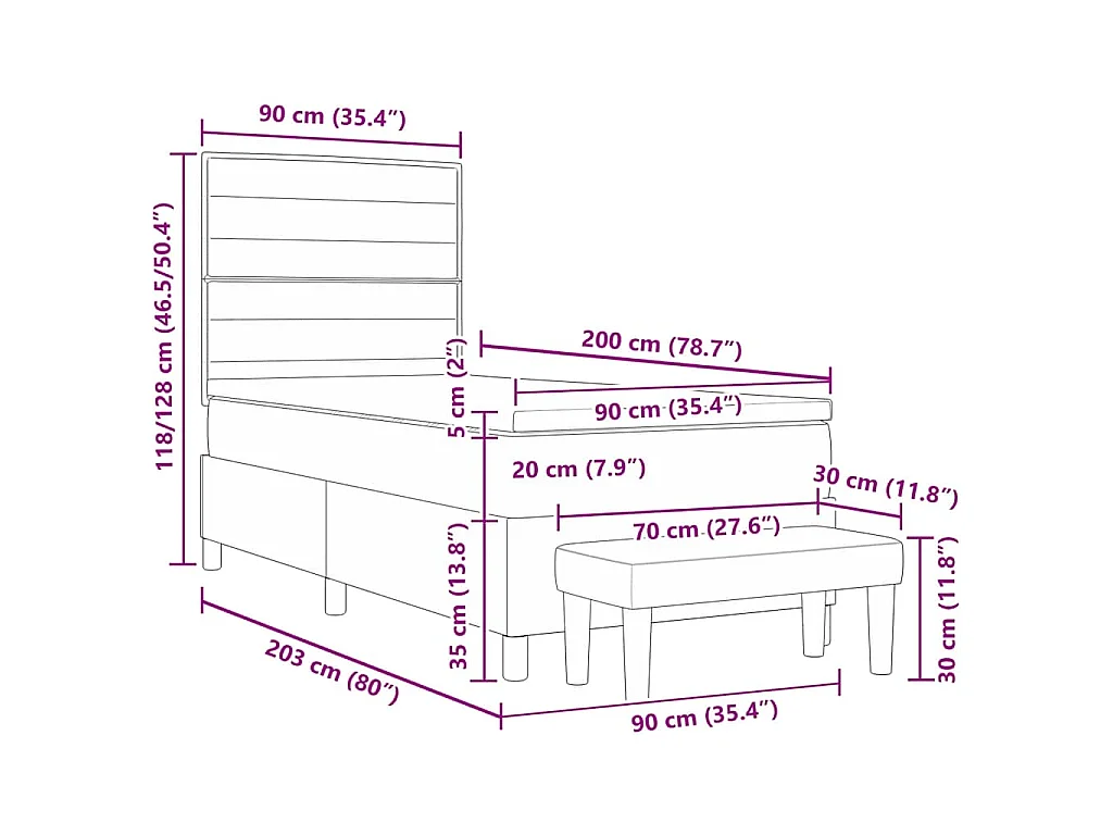 Letto a molle con testiera Blu 200 x 90 cm Tessuto