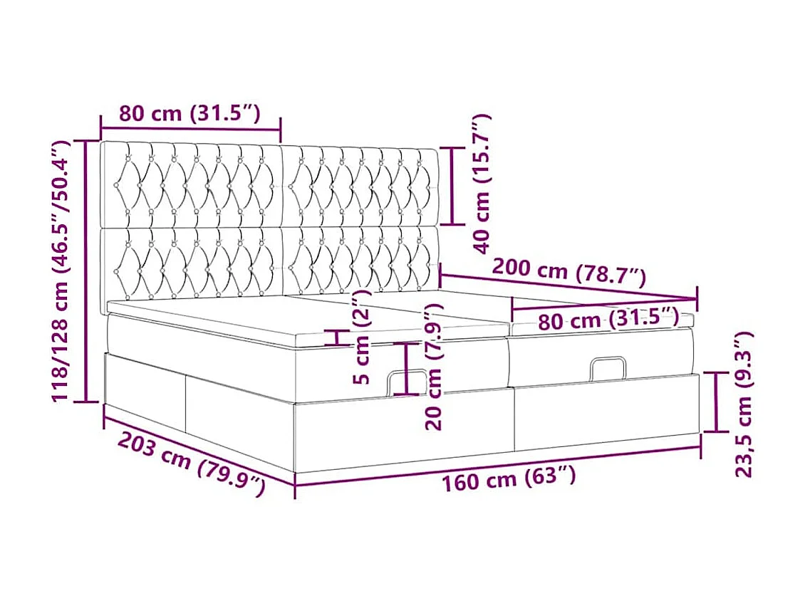 Estrutura cama otomana colchões 160x200 cm cinzento escuro