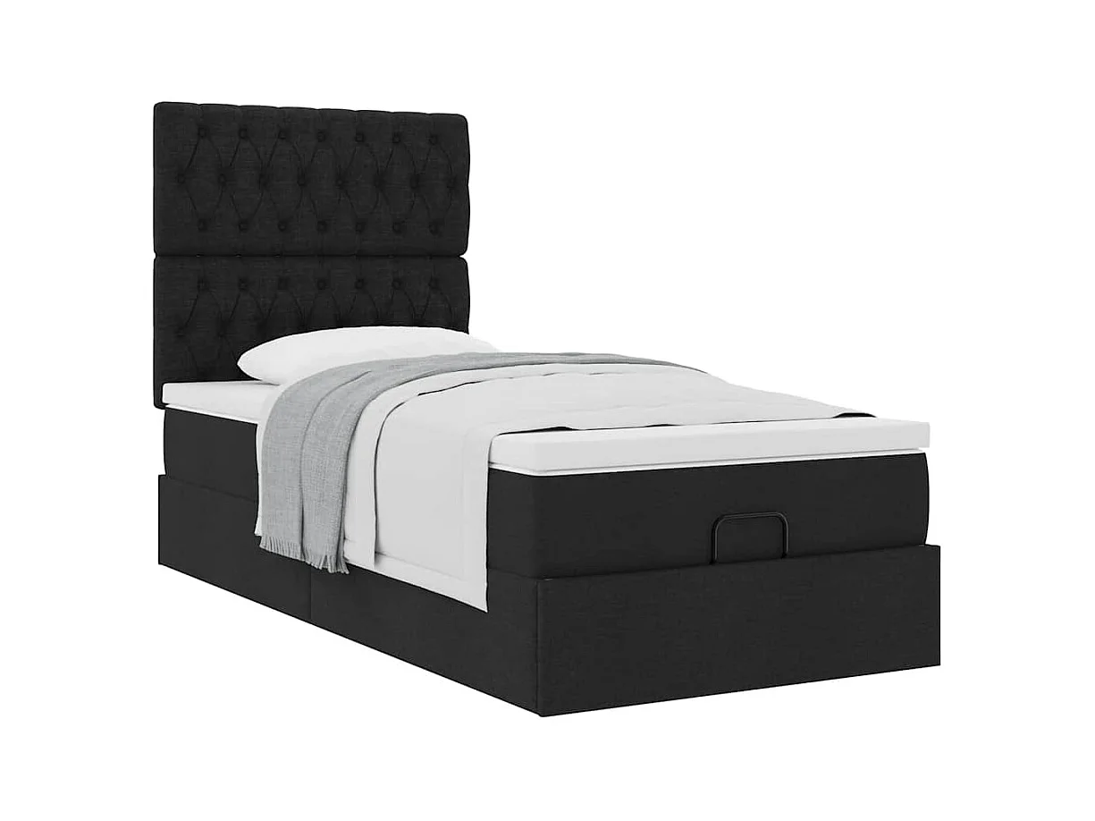 Lit ottoman avec matelas noir 90x200 cm tissu