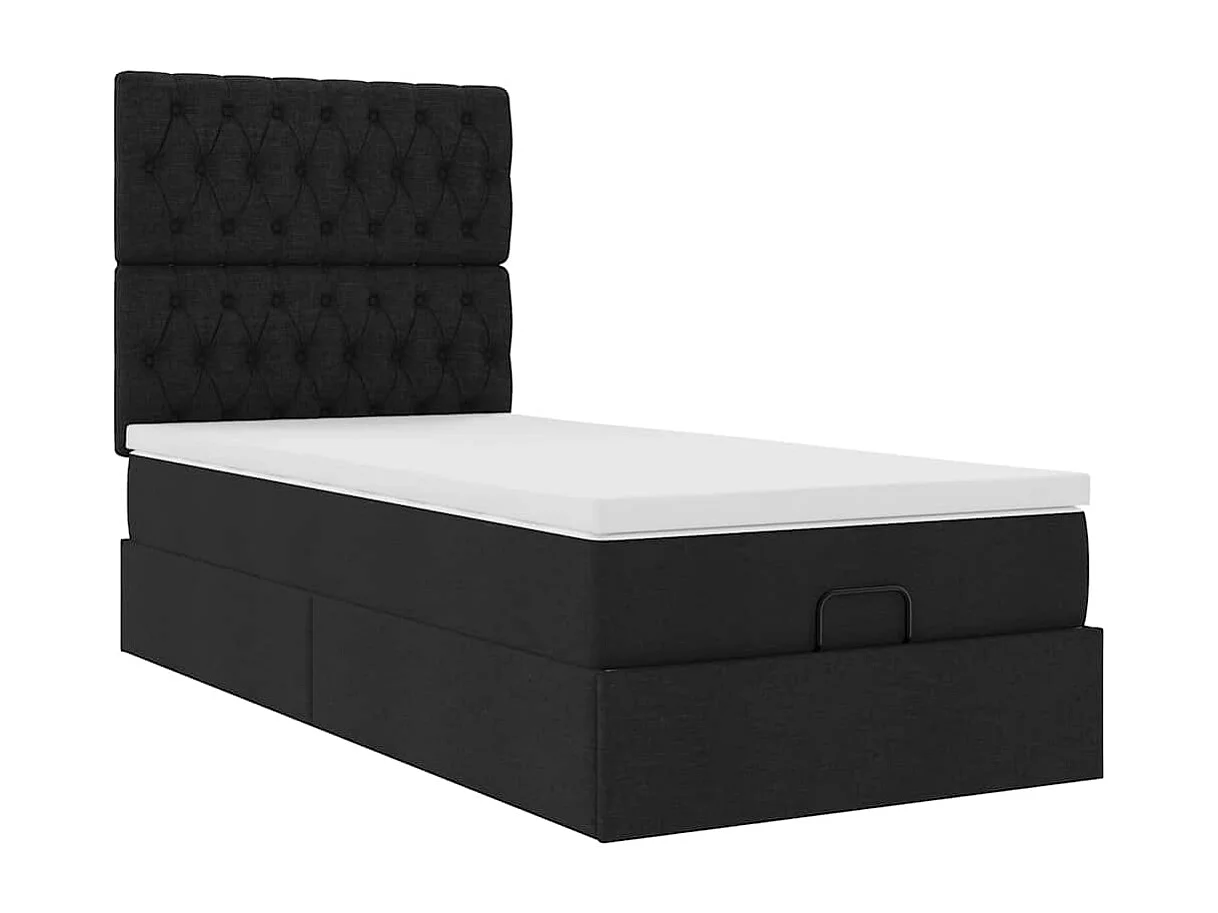 Lit ottoman avec matelas noir 90x200 cm tissu