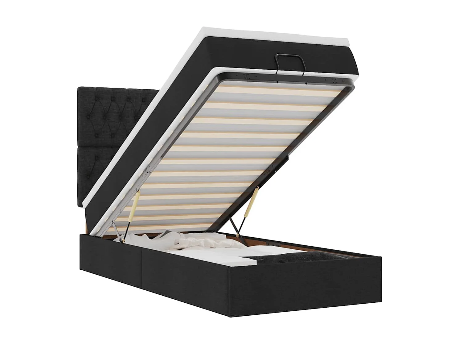 Pouf Letto con Materasso Nero 90x200 cm in Tessuto