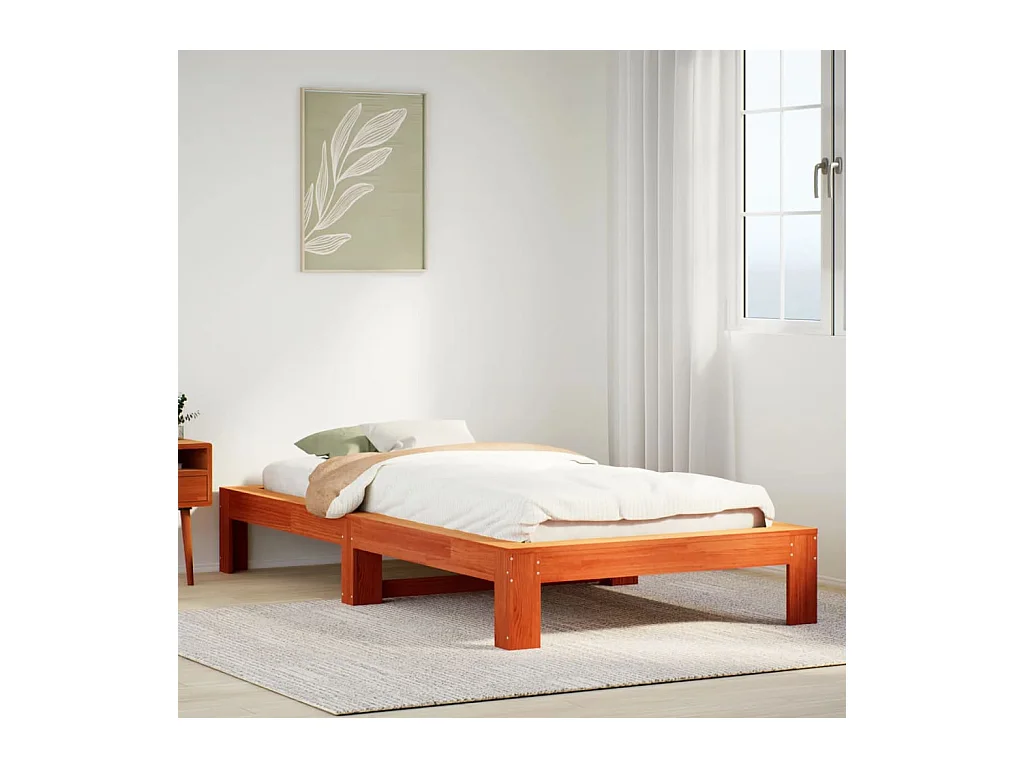 Cadre de lit sans matelas cire marron 90x190 cm bois pin massif