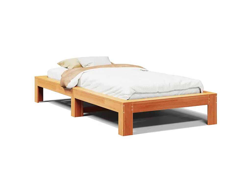 Bedframe zonder matras massief grenenhout wasbruin 90x190 cm