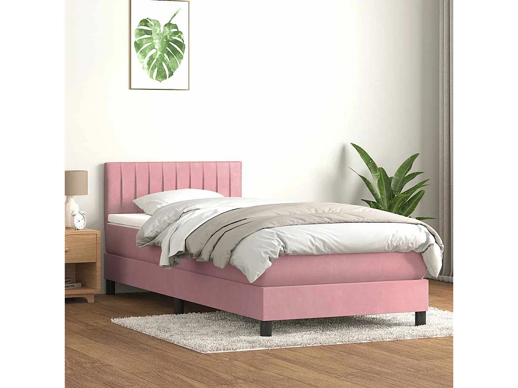 Boxspringbett mit Matratze & LED Rosa 90x220 cm Samt