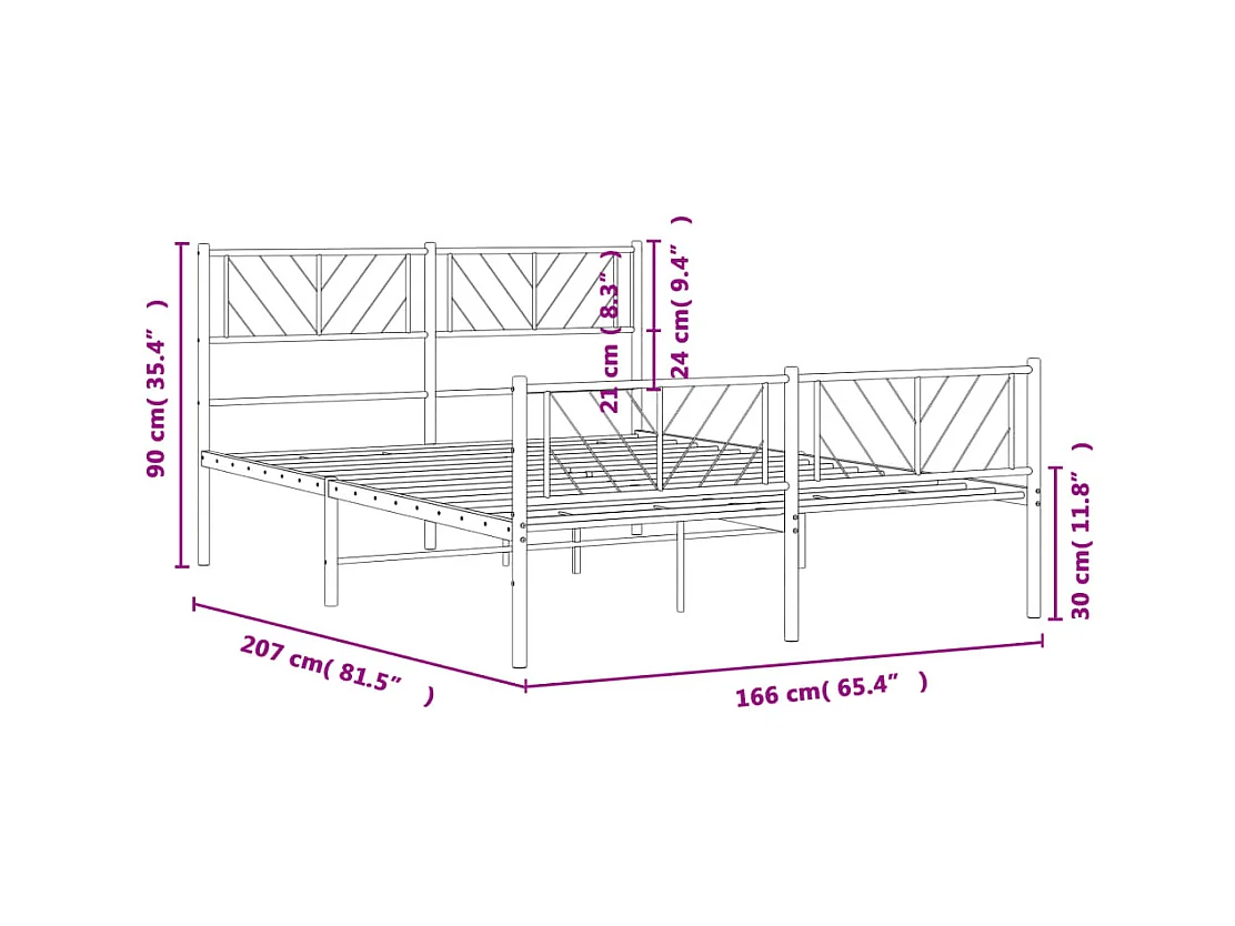 Cadre de lit métal sans matelas et pied de lit blanc 160x200 cm