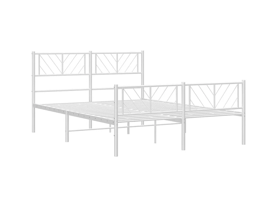 Cadre de lit métal sans matelas et pied de lit blanc 160x200 cm