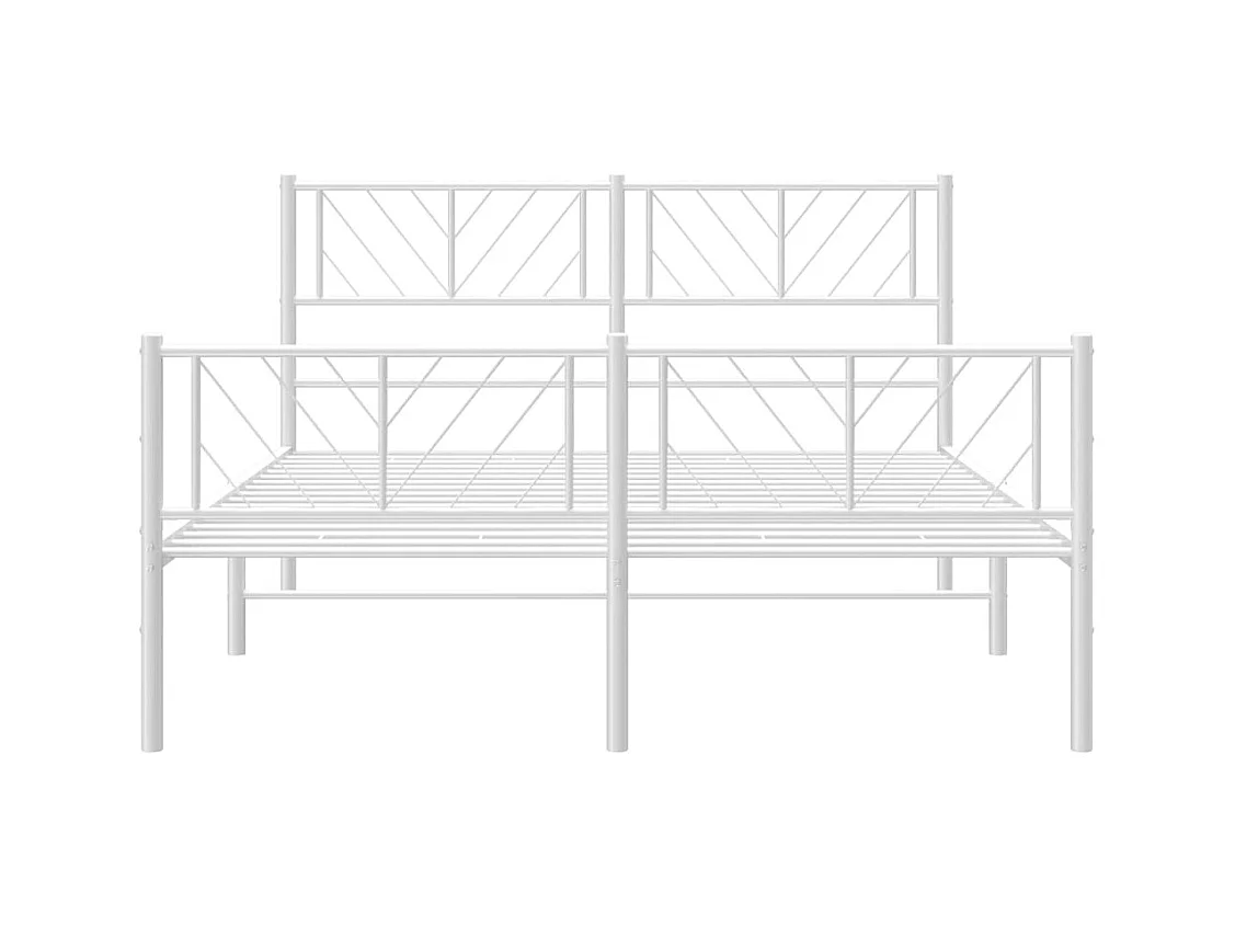Cadre de lit métal sans matelas et pied de lit blanc 160x200 cm