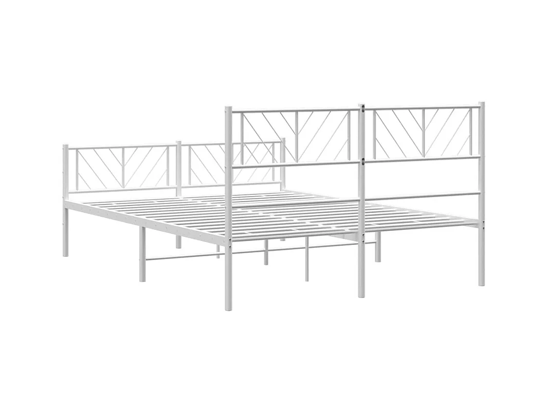 Cadre de lit métal sans matelas et pied de lit blanc 160x200 cm