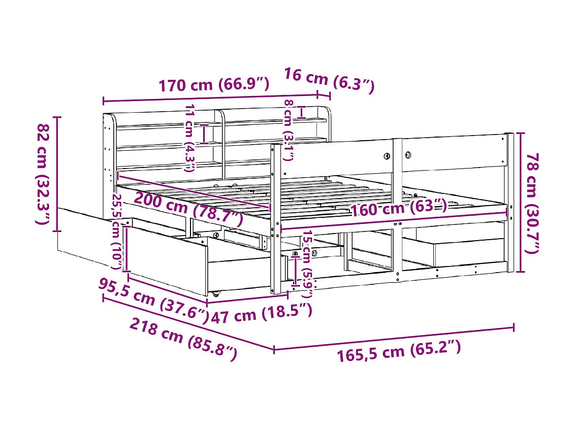 Bedframe zonder matras massief grenenhout 160x200 cm