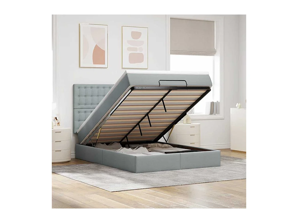Ottoman bed met matras en LED's 140x200cm stof lichtgrijs
