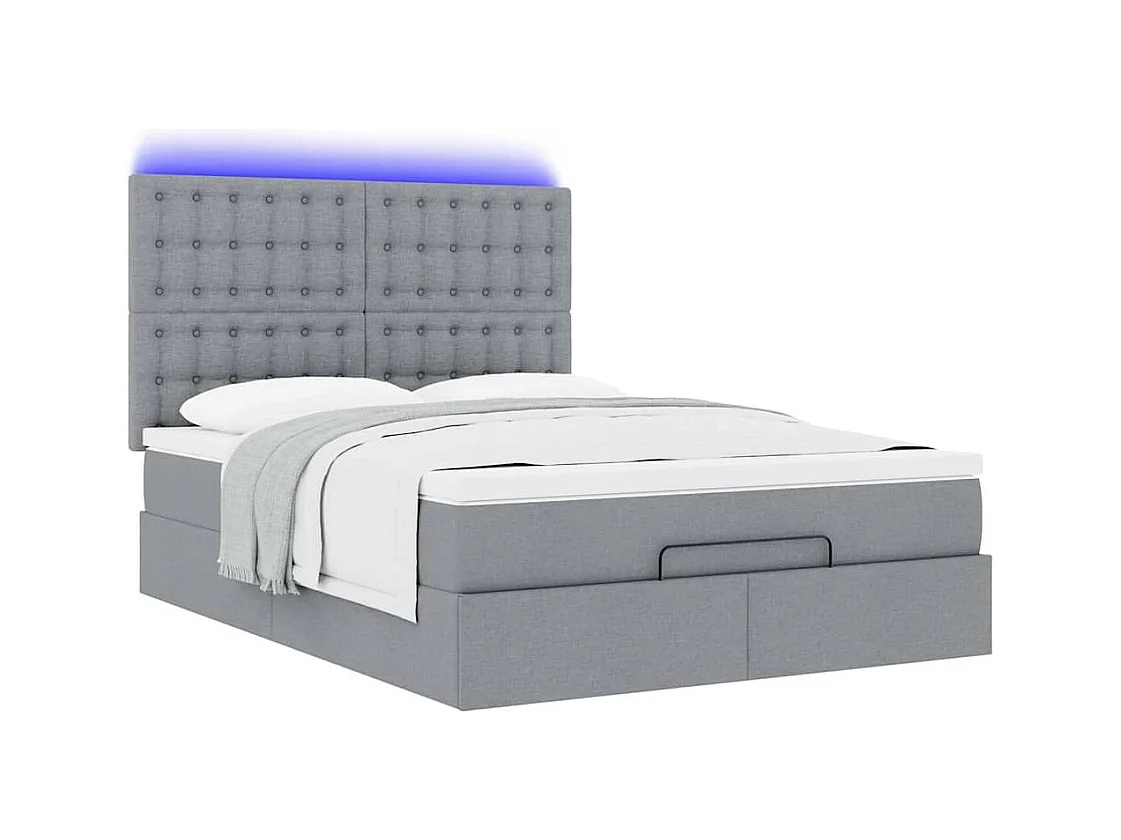 Cadre de lit ottoman et matelas gris clair 140x200 cm tissu