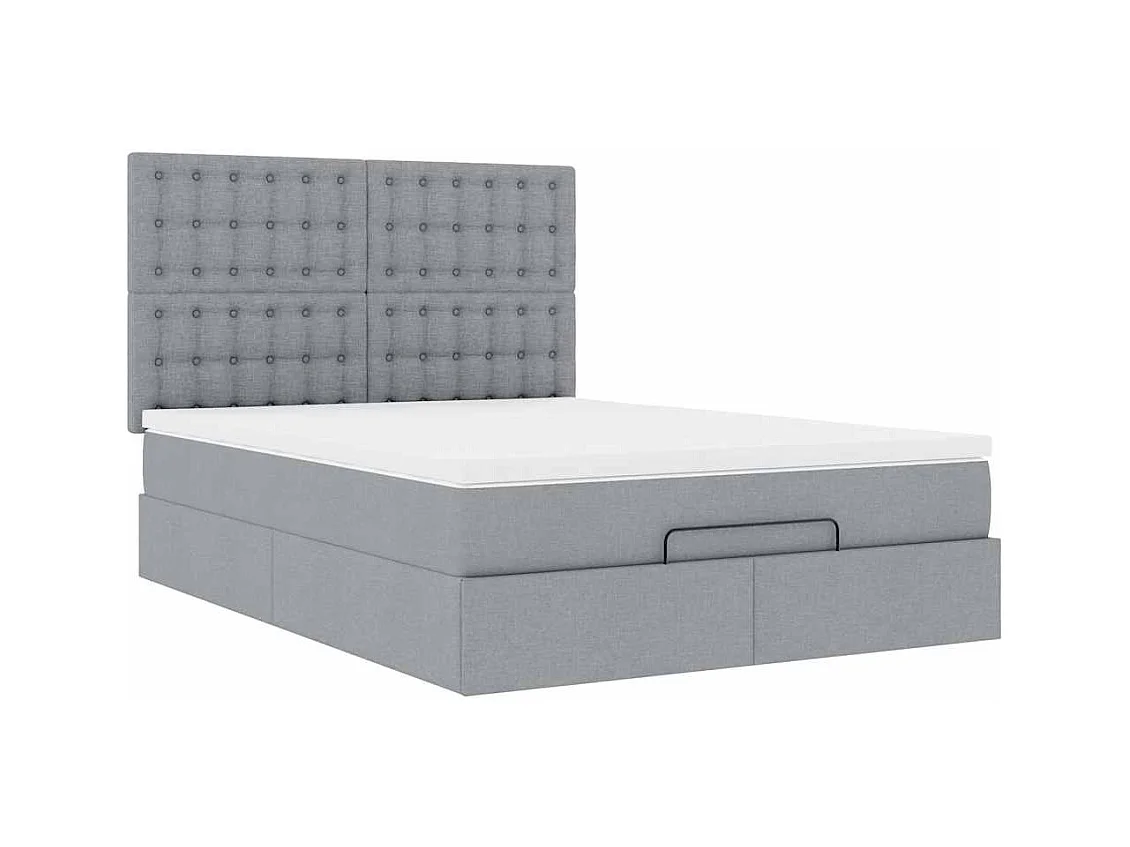 Cadre de lit ottoman et matelas gris clair 140x200 cm tissu
