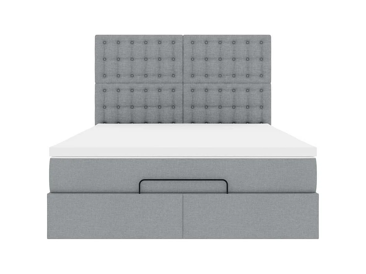 Cadre de lit ottoman et matelas gris clair 140x200 cm tissu