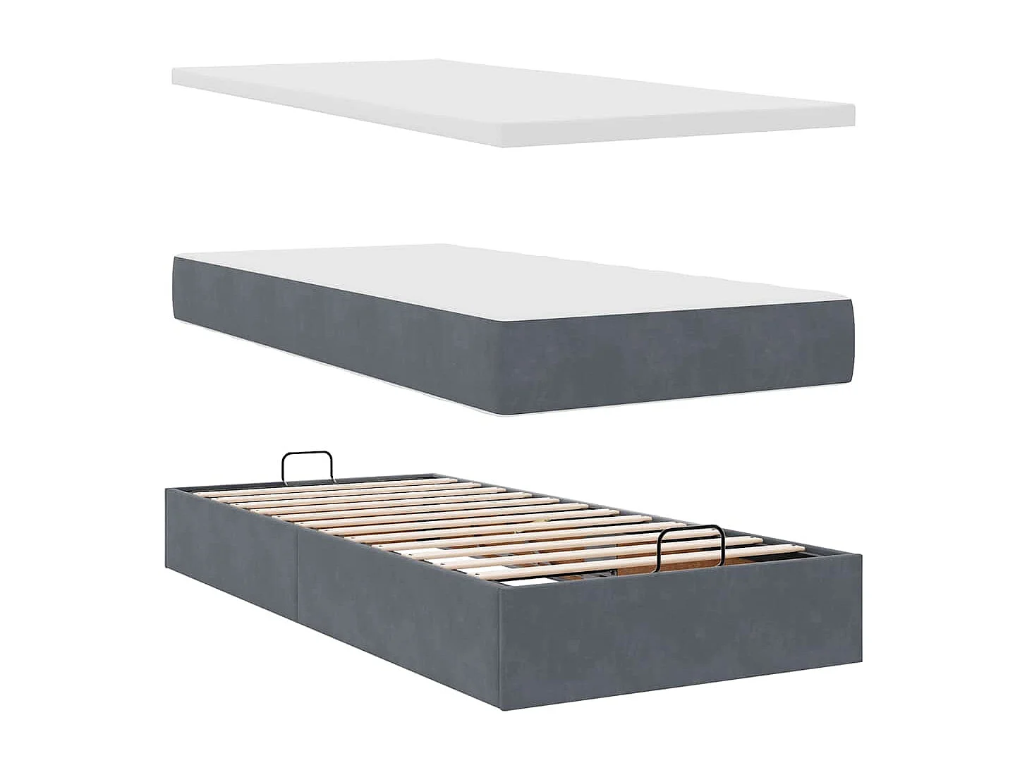 Estructura cama otomana colchón terciopelo gris oscuro