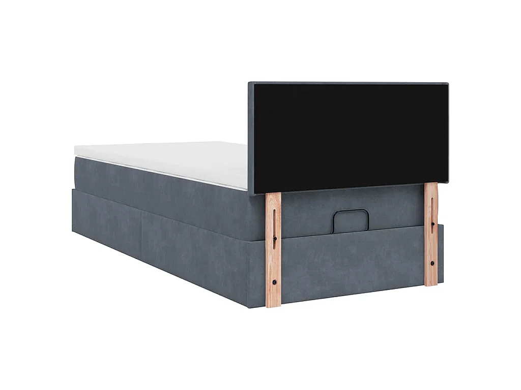 Estructura cama otomana colchón terciopelo gris oscuro