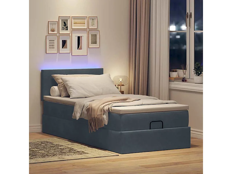 Ottoman bed met matras en LED's 90x200cm fluweel donkergrijs