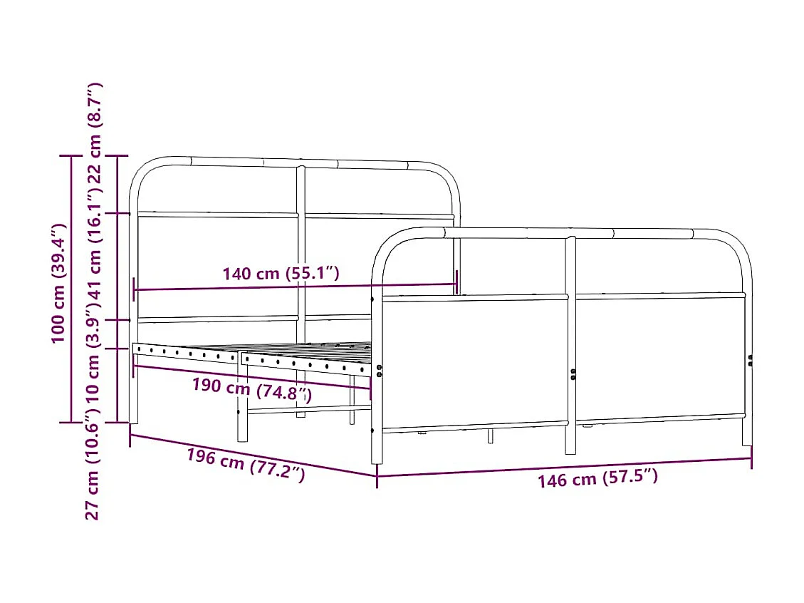 Bedframe zonder matras metaal sonoma eikenkleurig 140x190 cm