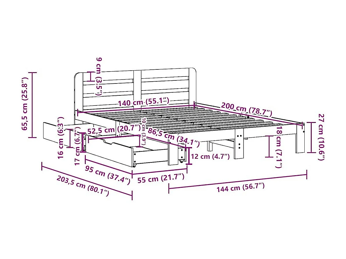 Giroletto senza Materasso Bianco 140x200 cm Legno Massello Pino