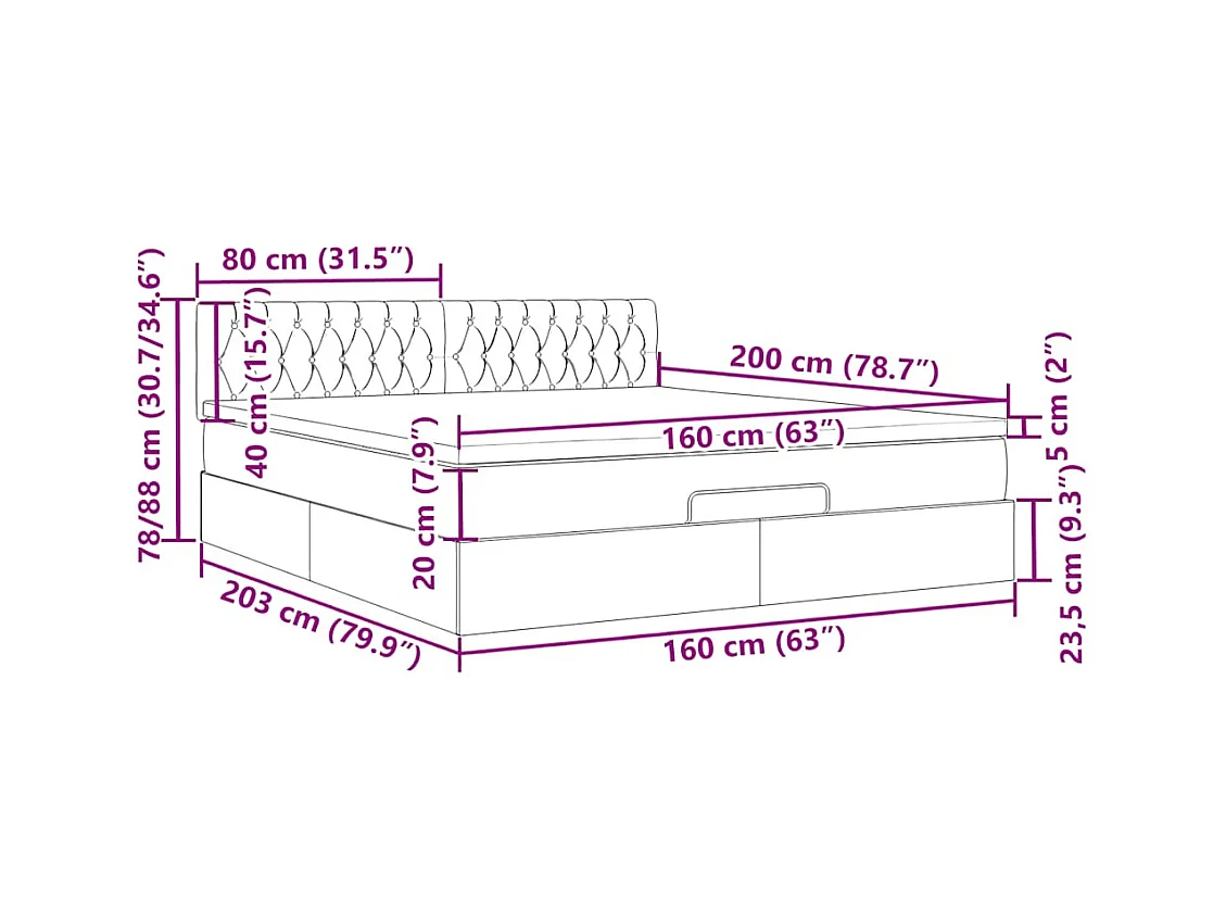 Cadre de lit ottoman avec matelas gris foncé 160x200cm tissu