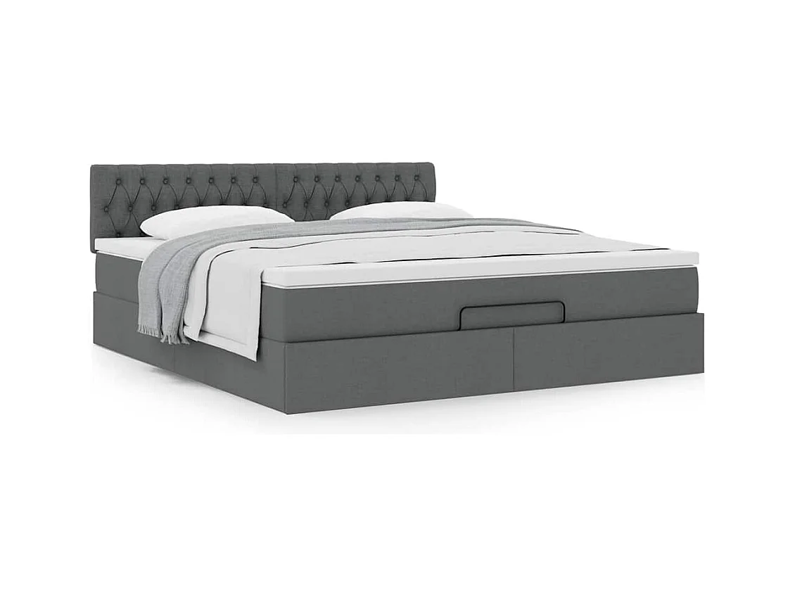 Cadre de lit ottoman avec matelas gris foncé 160x200cm tissu