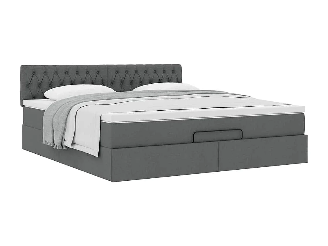 Cadre de lit ottoman avec matelas gris foncé 160x200cm tissu
