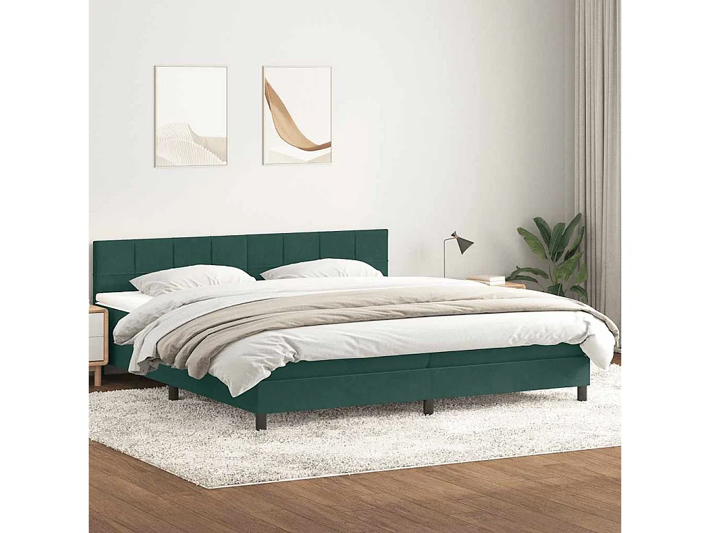 Boxspring met matras fluweel donkergroen 180x210 cm