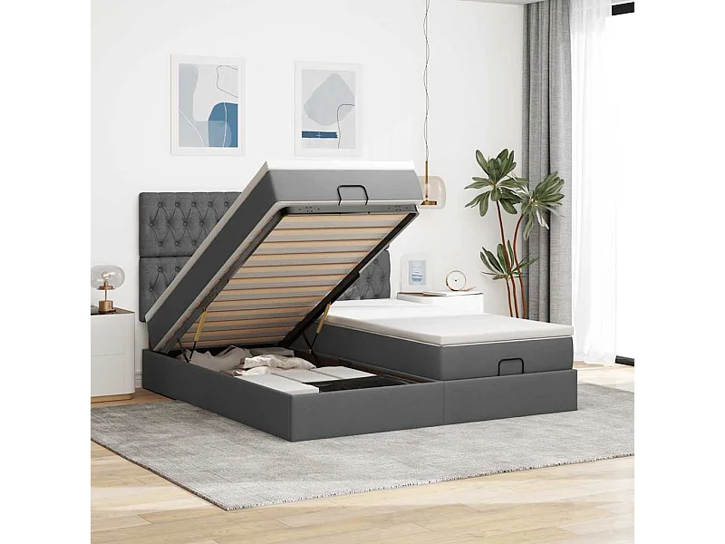 Ottoman bed met matrassen en LED's 160x200cm stof donkergrijs