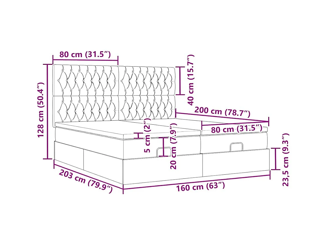 Cadre de lit ottoman avec matelas gris foncé 160x200cm tissu