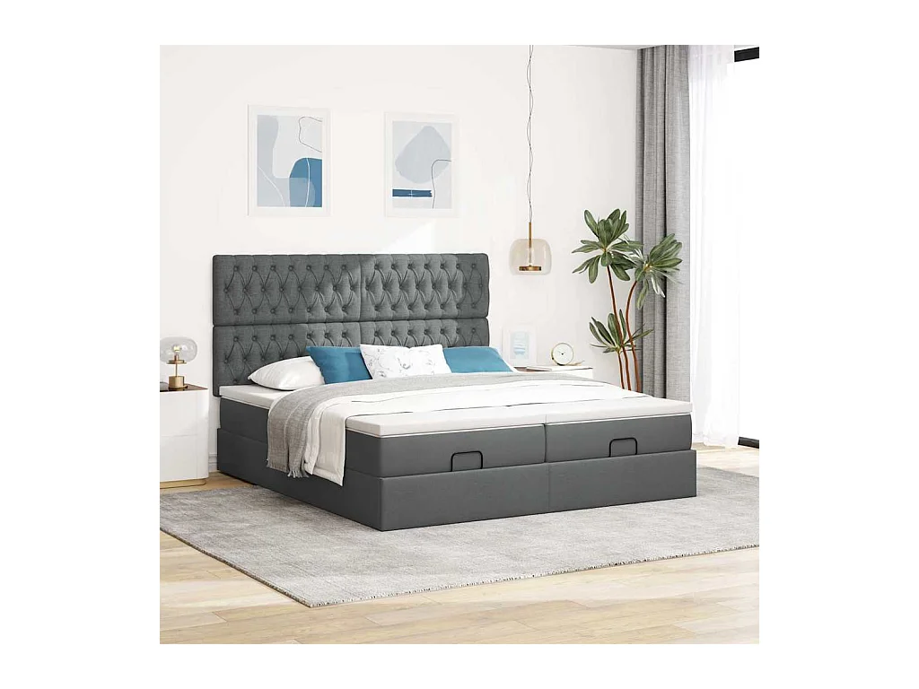 Cadre de lit ottoman avec matelas gris foncé 160x200cm tissu